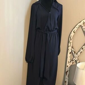 NWT Cupshe Womens Size Medium Navy Long Sleeve Collared V Neck Jumpsuit  B
